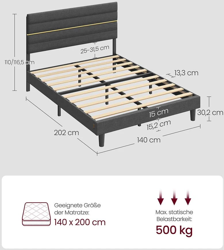 Lova Koduva Dvigulės lovos rėmas 140 x 190 cm čiužiniui, reguliuojamas galvūgalis, pilkai skalūno spalvos