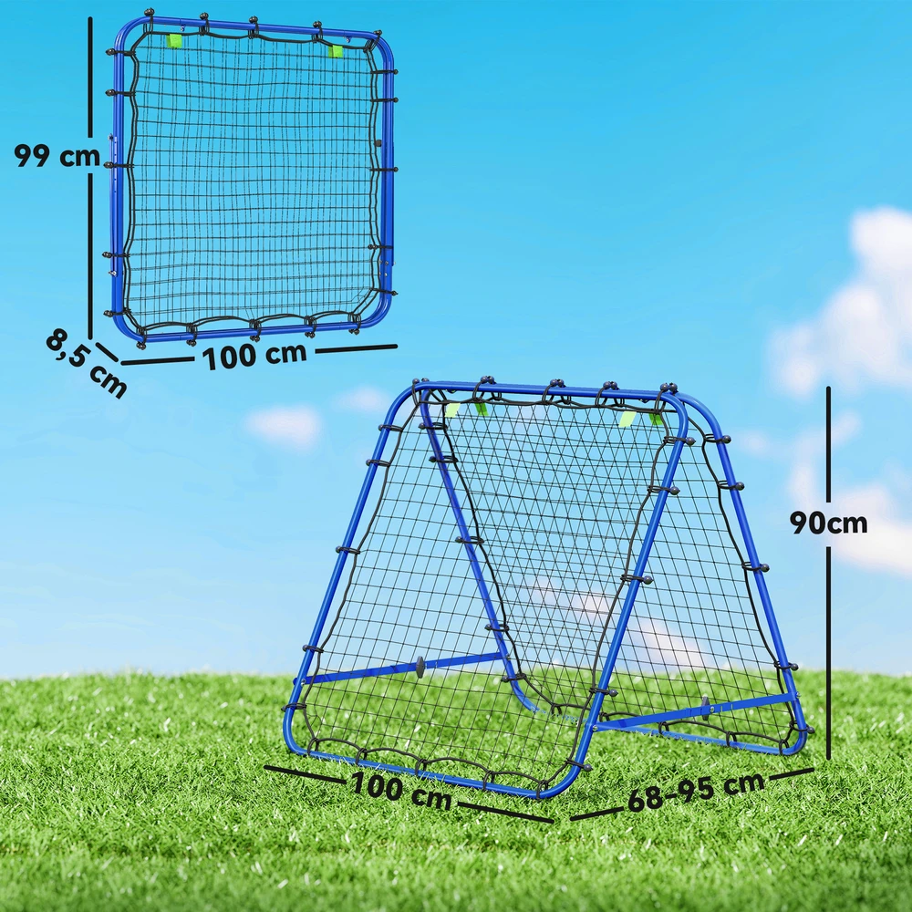 Aosom Dvipusis futbolo rebounderis su reguliuojamu kampu, mėlynas, 100 x 68-95 x 90 cm