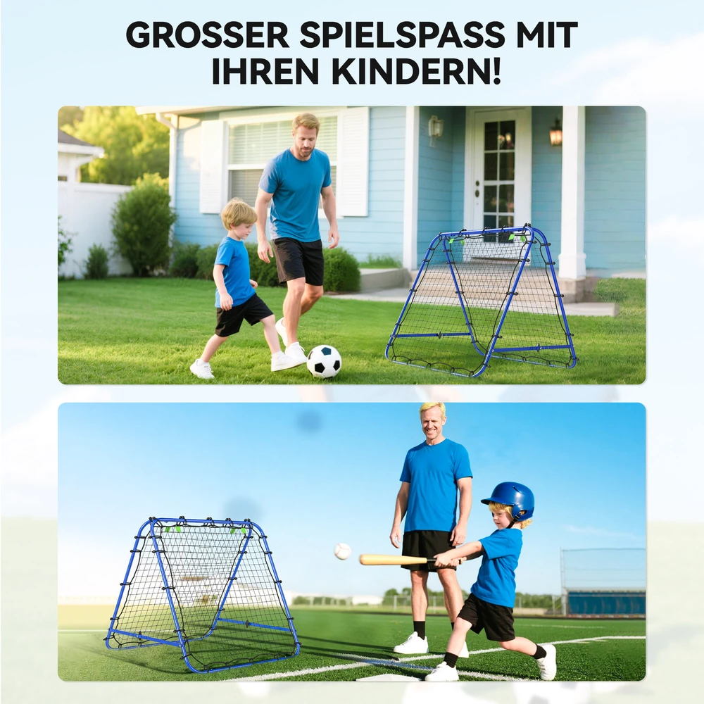 Aosom Dvipusis futbolo rebounderis su reguliuojamu kampu, mėlynas, 100 x 68-95 x 90 cm