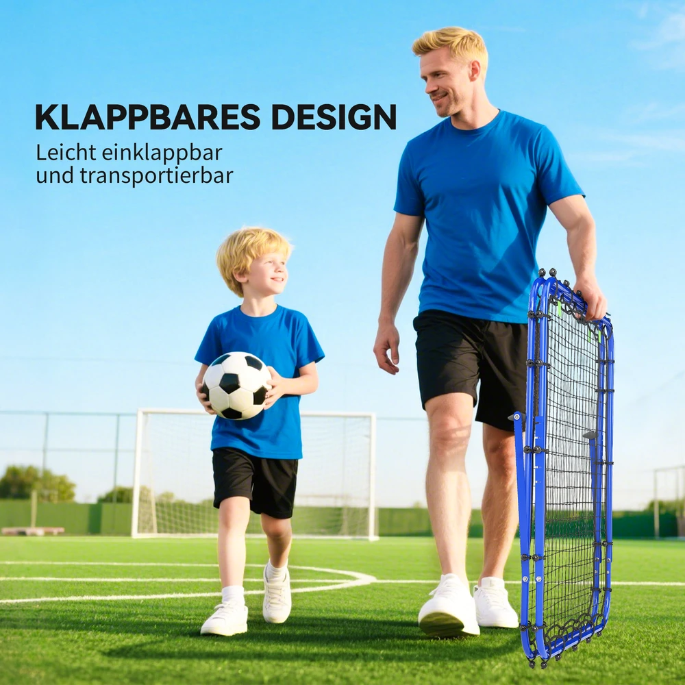 Aosom Dvipusis futbolo rebounderis su reguliuojamu kampu, mėlynas, 100 x 68-95 x 90 cm