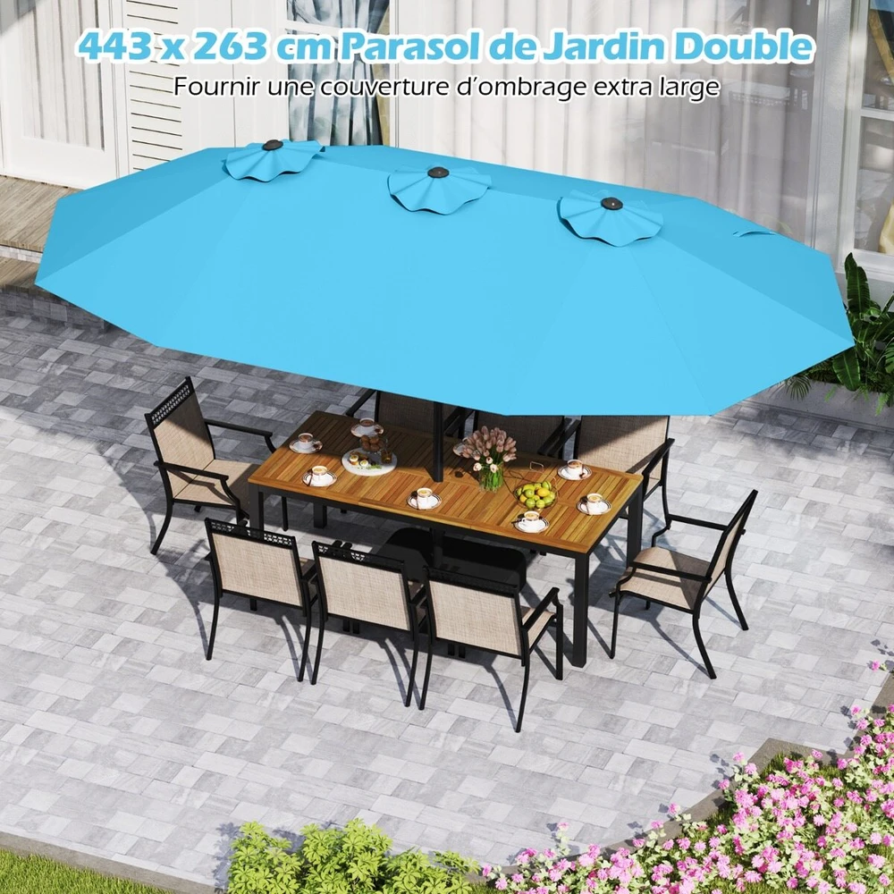 Promotion Dvipusis lauko skėtis su stovu ir rankena, UPF 50+, turkio spalvos, 470 x 285 x 261 cm