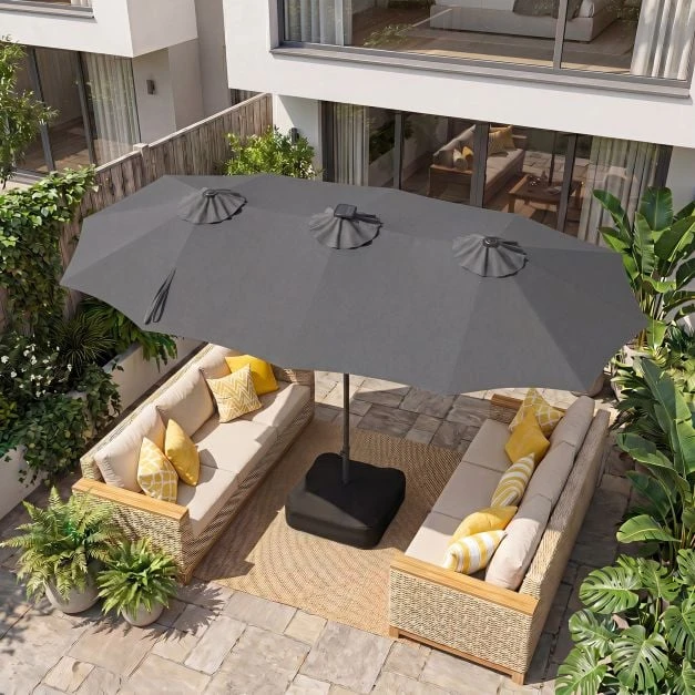 Promotion Dvipusis patio skėtis su 108 LED lemputėmis ir pagrindu, pilkas