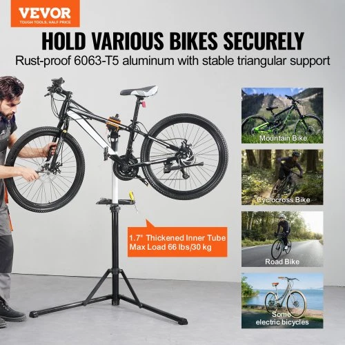VEVOR Dviračių remonto stovas TQXL-11, aliuminis, iki 30 kg, 112 x 76 x 170 cm