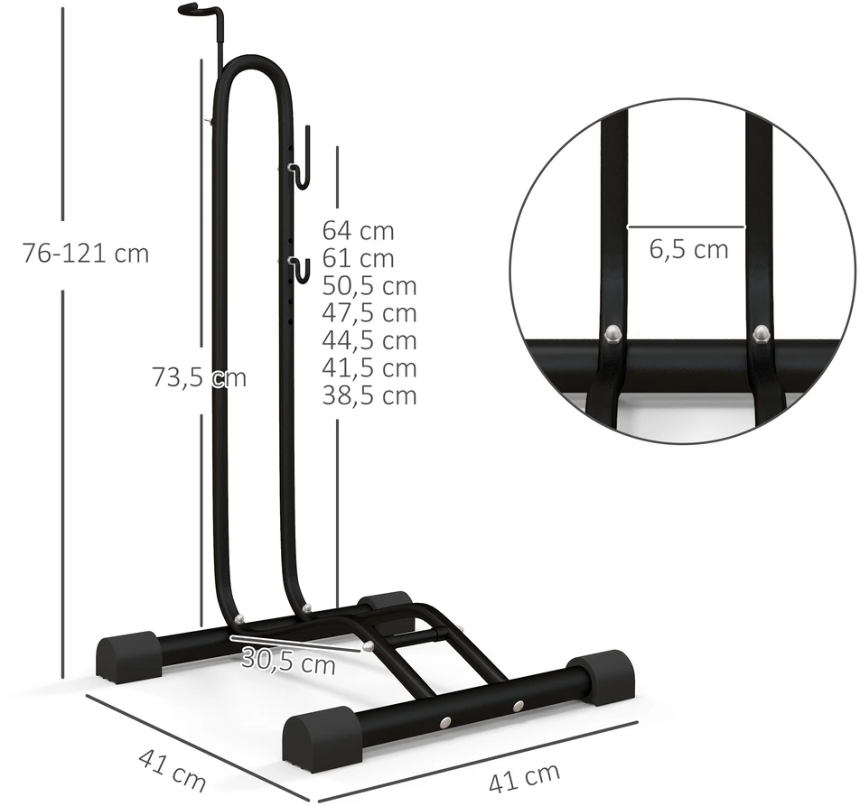 Aosom Dviračių stovas, vertikalus / horizontalus, 24–29", 700c, 41 x 41 x 76–121 cm, plienas, juodas