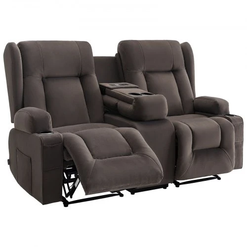 VEVOR Dvivietė atlošiama sofa su elektriniu valdymu, šildymo ir masažo funkcija, zomšinis audinys, 97 x 168 x 85 cm