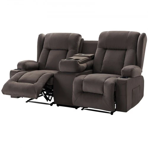 VEVOR Dvivietė atlošiama sofa su elektriniu valdymu, šildymo ir masažo funkcija, zomšinis audinys, 97 x 168 x 85 cm