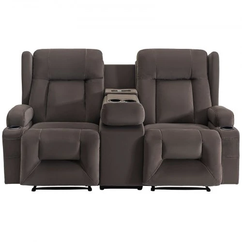 VEVOR Dvivietė atlošiama sofa su elektriniu valdymu, šildymo ir masažo funkcija, zomšinis audinys, 97 x 168 x 85 cm