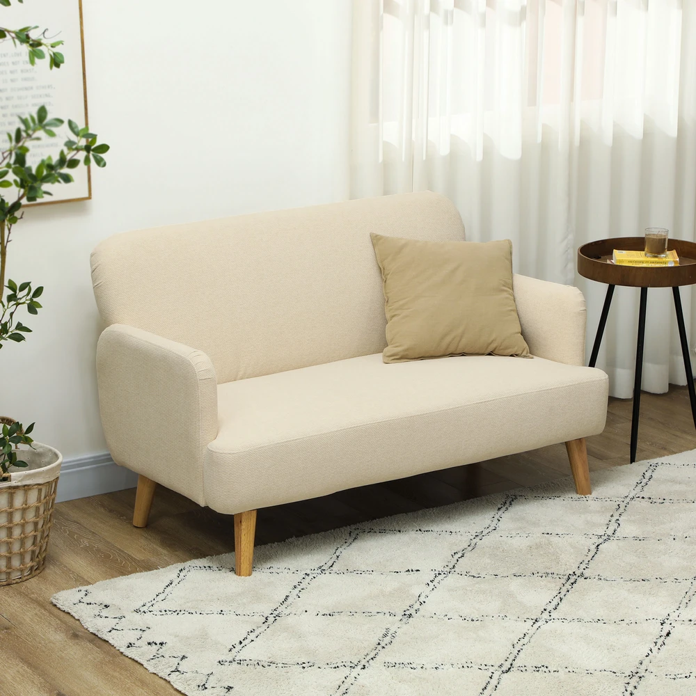 Aosom Dvivietė sofa, kompaktiška, kreminė balta, 130 x 74 x 79 cm