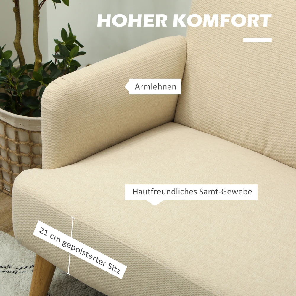 Aosom Dvivietė sofa, kompaktiška, kreminė balta, 130 x 74 x 79 cm