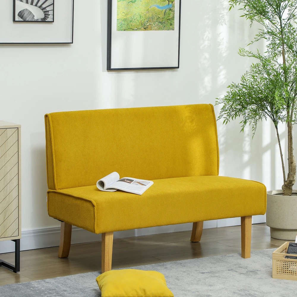 Aosom Dvivietė sofa su kordurojaus apmušalu, geltona, 110 x 62 x 85 cm