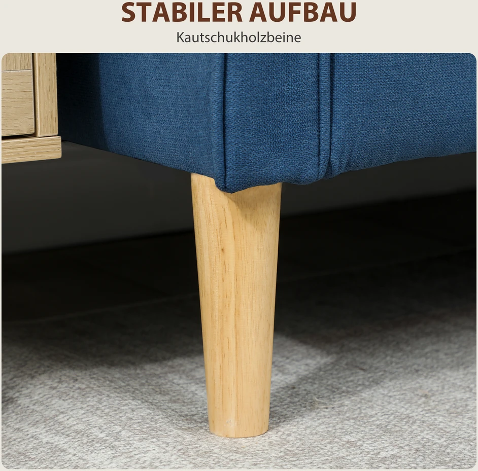 Aosom Dvivietė sofa su saugykla, mėlyna, 117 x 62 x 78 cm