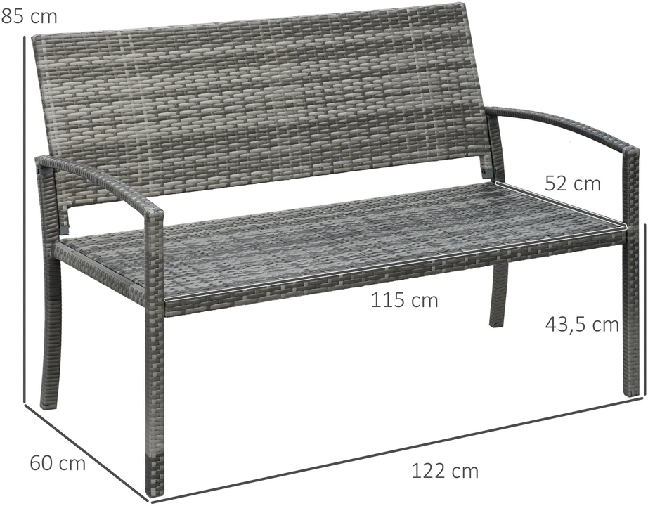 Aosom Dvivietis rudas poliratano sodo suolas, 122 × 60 × 87 cm