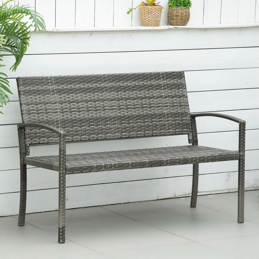 Aosom Dvivietis rudas poliratano sodo suolas, 122 × 60 × 87 cm