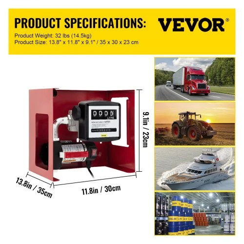 VEVOR Dyzelino perpylimo siurblys VV-FTP-155 su skaitikliu, 300 W, 10-40 l/min