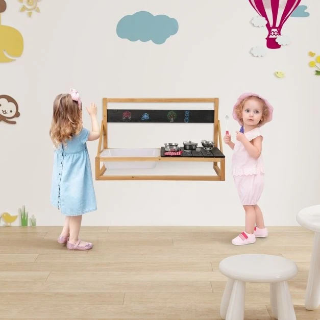 Promotion Eglės medžio žaidimų virtuvėlė su kabliukais ir lentute, natūrali