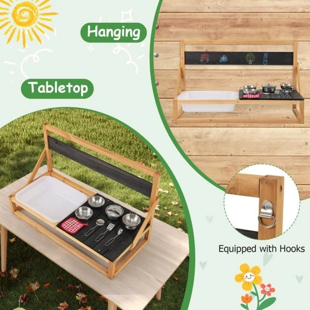 Promotion Eglės medžio žaidimų virtuvėlė su kabliukais ir lentute, natūrali