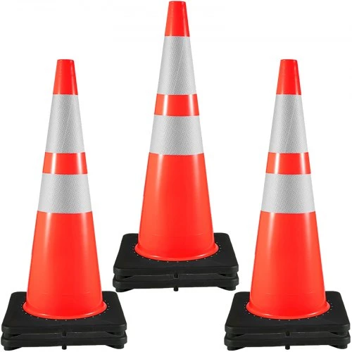 VEVOR Eismo kūgiai, 6 vnt., PVC, oranžiniai, su juodu pasunkintu pagrindu, 92 cm