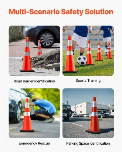 VEVOR Eismo kūgiai, 6 vnt., PVC, oranžiniai, su juodu pasunkintu pagrindu, 92 cm