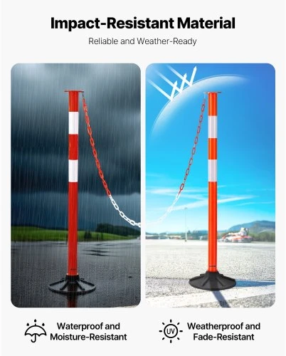 VEVOR Eismo nukreipiamųjų stulpelių rinkinys WP-13, 4 vnt., su grandine ir pasunkintu pagrindu, raudonas, 87 cm