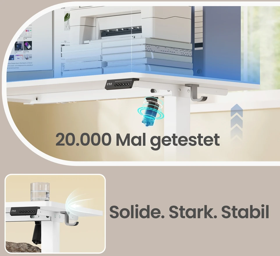 Koduva Elektra reguliuojamas aukščio rašomasis stalas, 140 x 60 cm, baltas, 4 aukščių atmintis