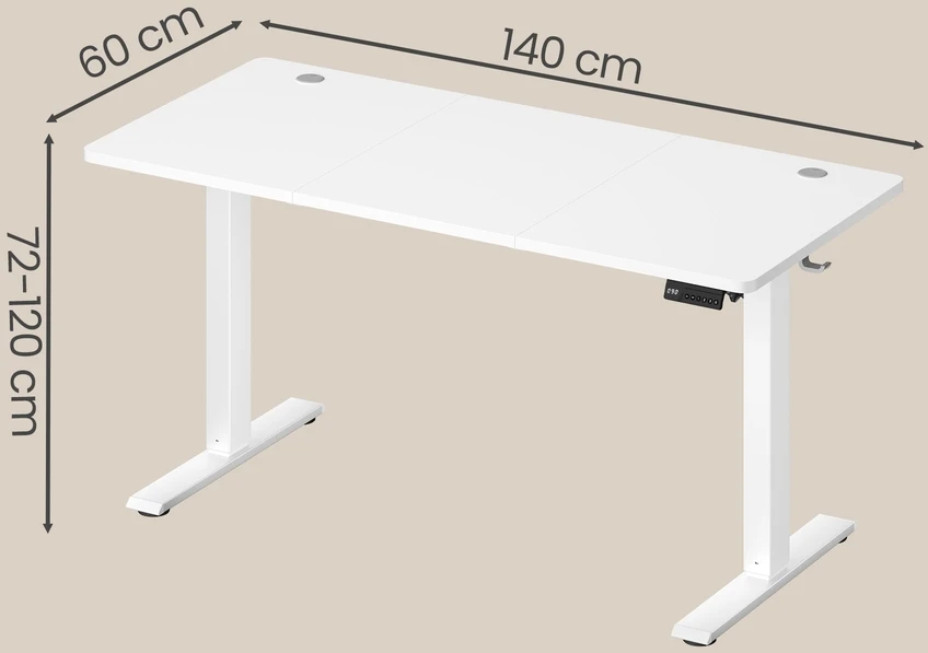 Koduva Elektra reguliuojamas aukščio rašomasis stalas, 140 x 60 cm, baltas, 4 aukščių atmintis