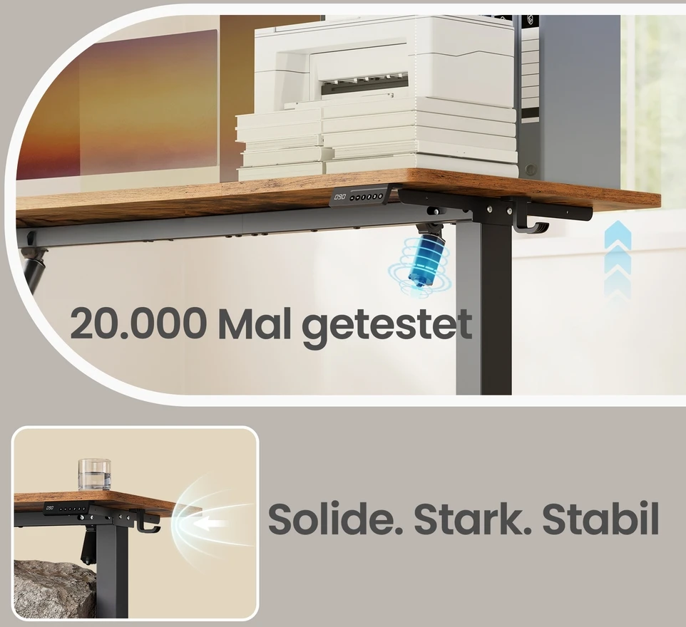 Songmics Elektra reguliuojamas aukščio stalas, 140 x 60 cm, rudas, su 4 aukščių atmintimi