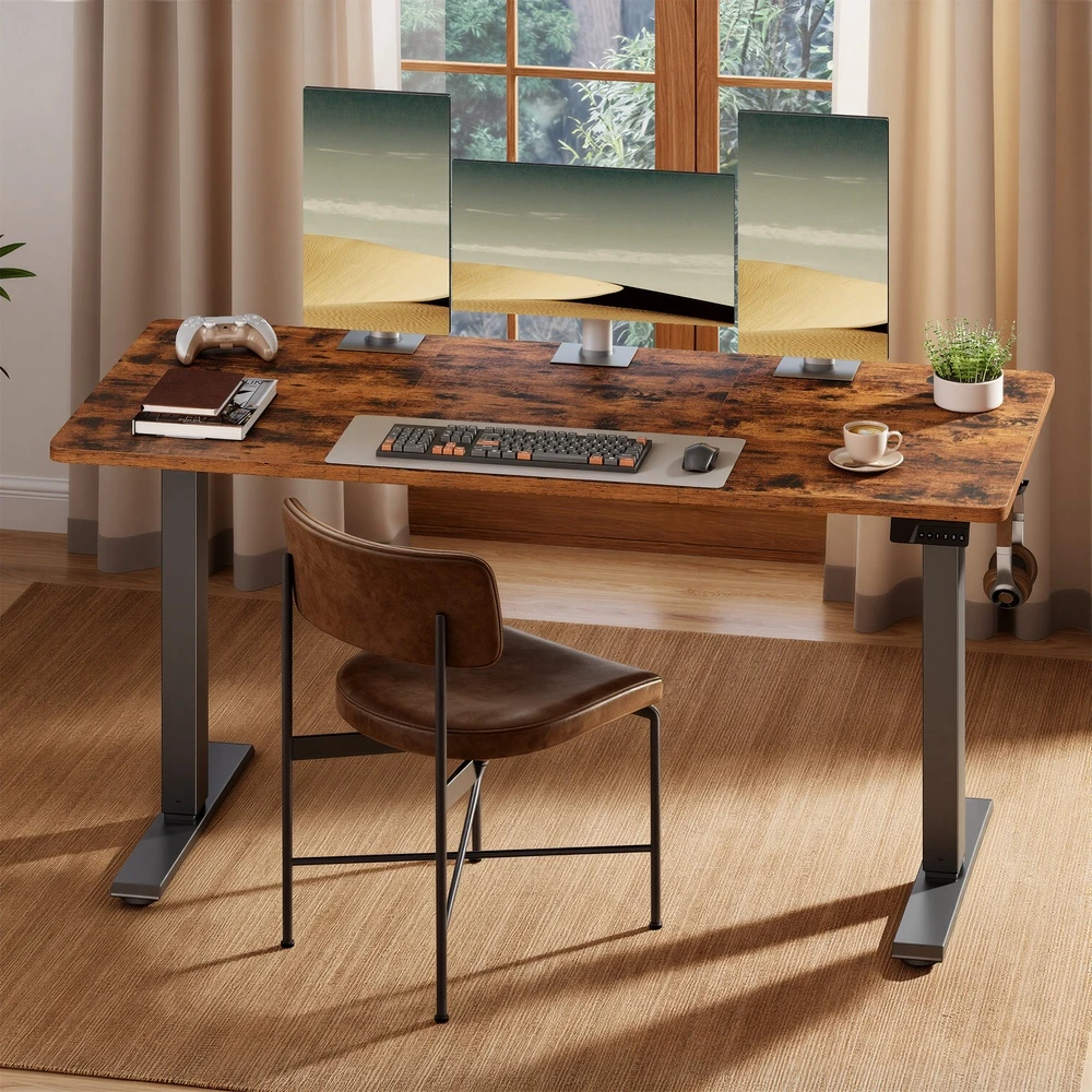 Songmics Elektra reguliuojamas aukščio stalas, 140 x 60 cm, rudas, su 4 aukščių atmintimi