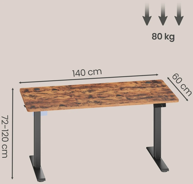 Songmics Elektra reguliuojamas aukščio stalas, 140 x 60 cm, rudas, su 4 aukščių atmintimi