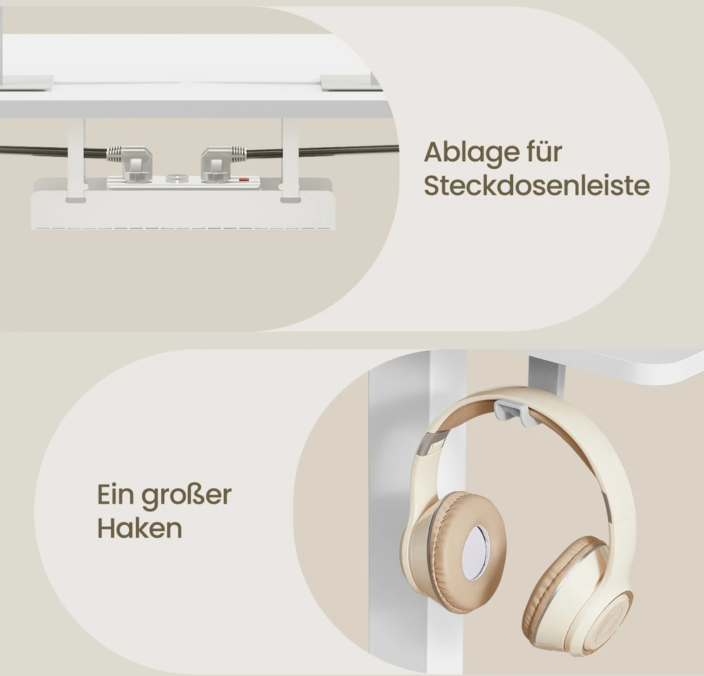 Koduva Elektra reguliuojamo aukščio darbo stalas, 140 x 80 cm, baltas, su USB-C jungtimi