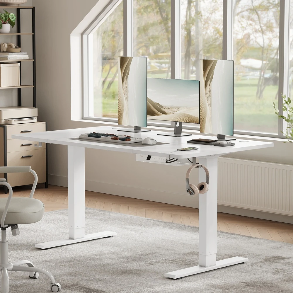 Koduva Elektra reguliuojamo aukščio darbo stalas, 140 x 80 cm, baltas, su USB-C jungtimi
