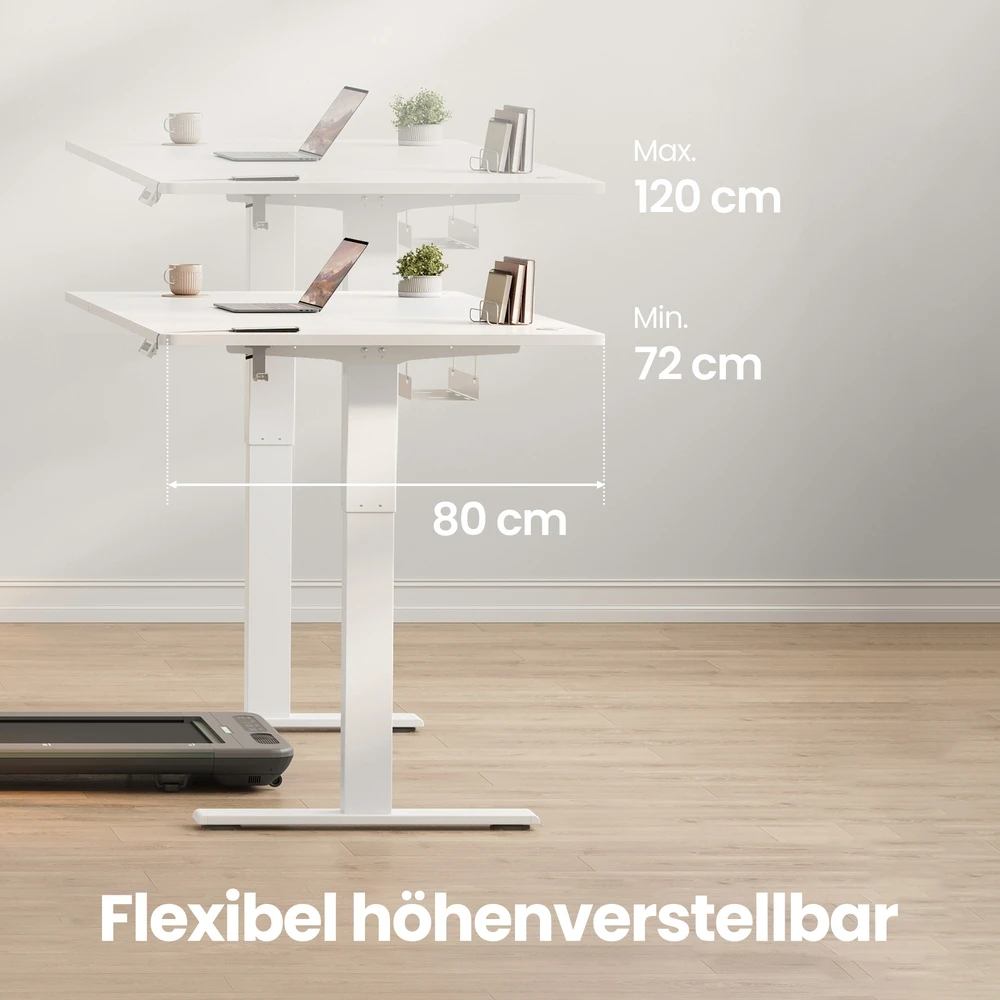Koduva Elektra reguliuojamo aukščio darbo stalas, 140 x 80 cm, baltas, su USB-C jungtimi