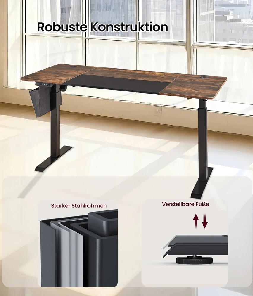 Koduva Elektra reguliuojamo aukščio rašomasis stalas, 70 x 160 x 72-120 cm, rudas, juodas
