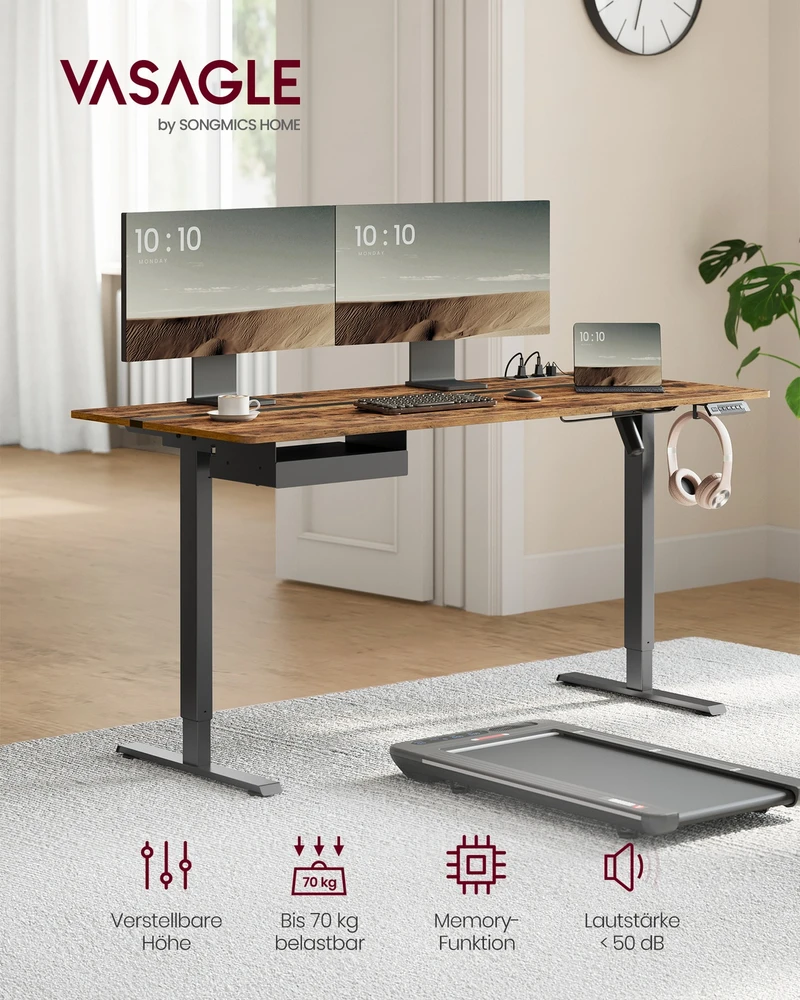 Koduva Elektra reguliuojamo aukščio rašomasis stalas, 70 x 160 cm, rudas ir juodas