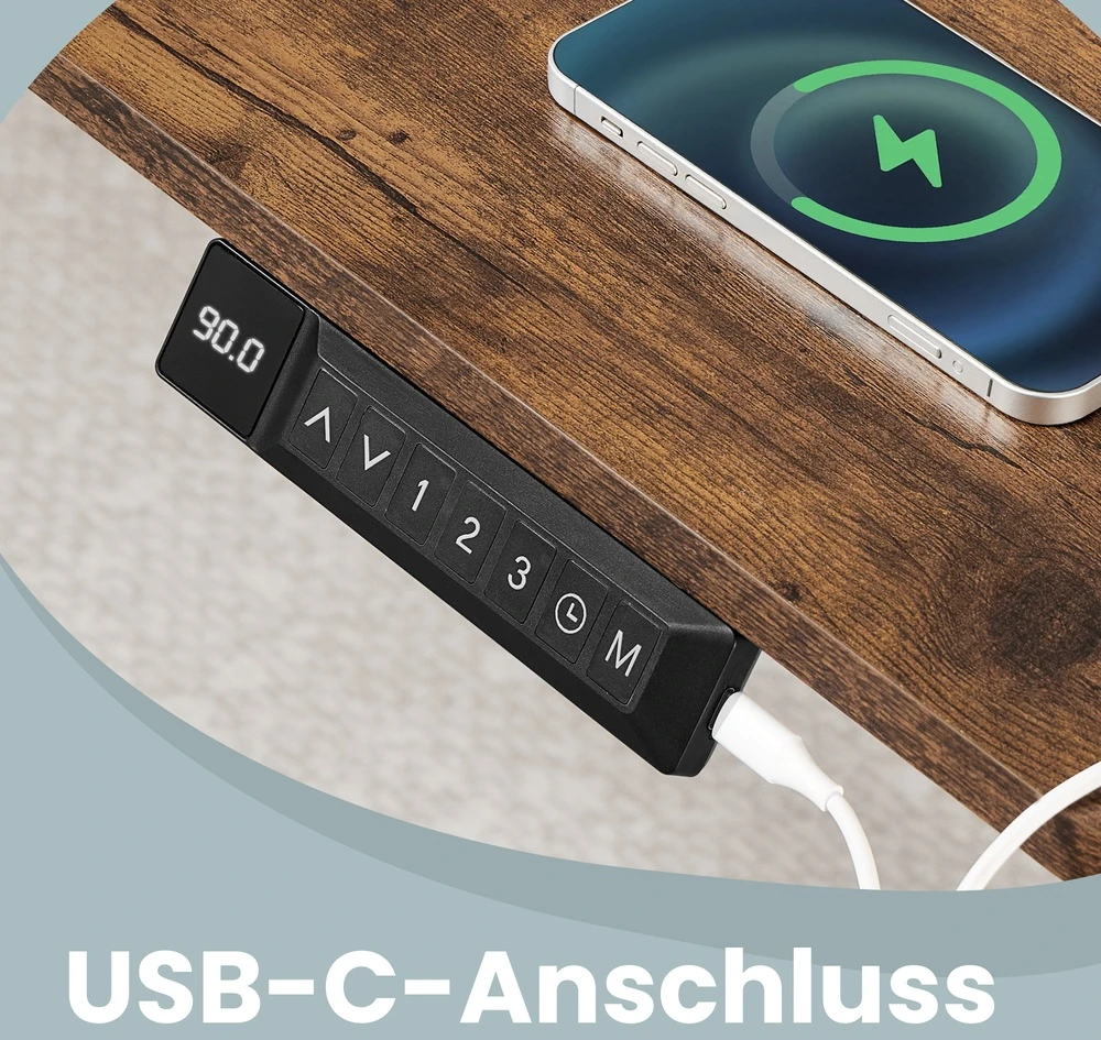 Koduva Elektra reguliuojamo aukščio rašomasis stalas, 160 x 80 cm, rudas, su USB-C jungtimi