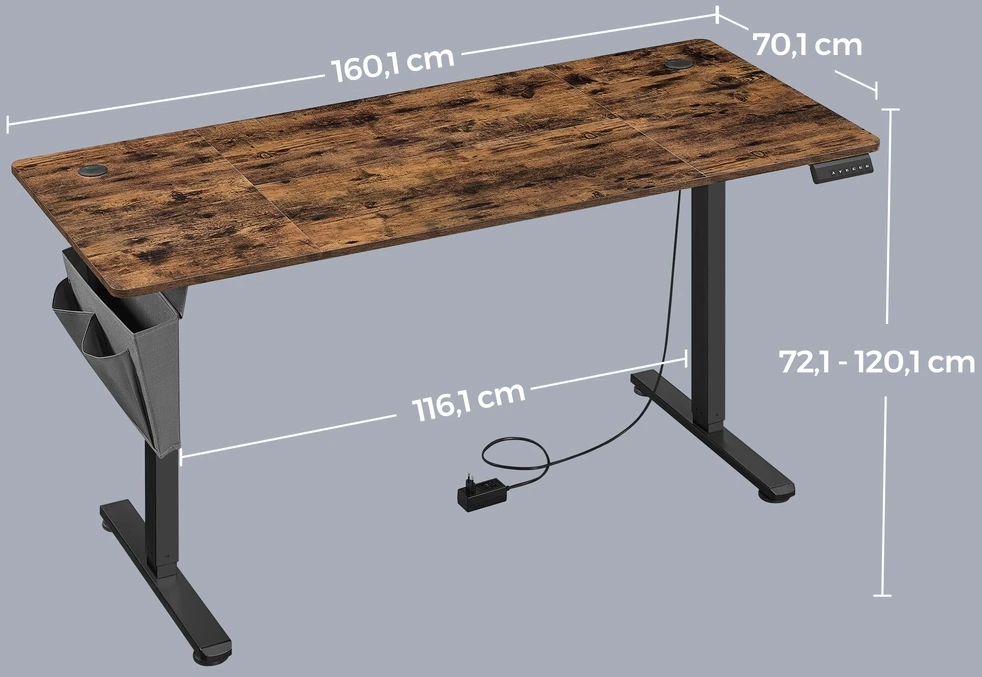 Koduva Elektra reguliuojamo aukščio rašomasis stalas, 70,1 x 160,1 cm, vintažinės rudos spalvos
