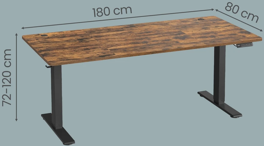 Koduva Elektra reguliuojamo aukščio rašomasis stalas, 180 x 80 cm, rudas, su USB-C jungtimi