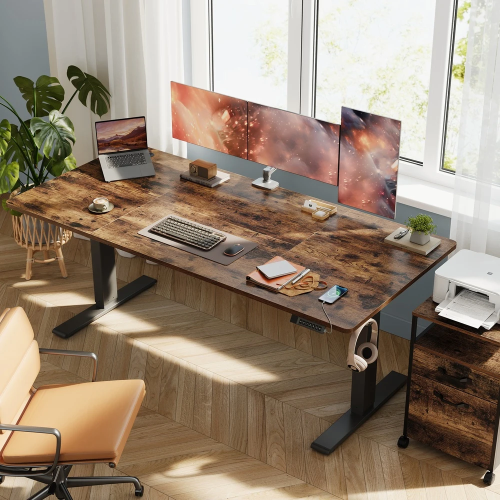 Koduva Elektra reguliuojamo aukščio rašomasis stalas, 180 x 80 cm, rudas, su USB-C jungtimi
