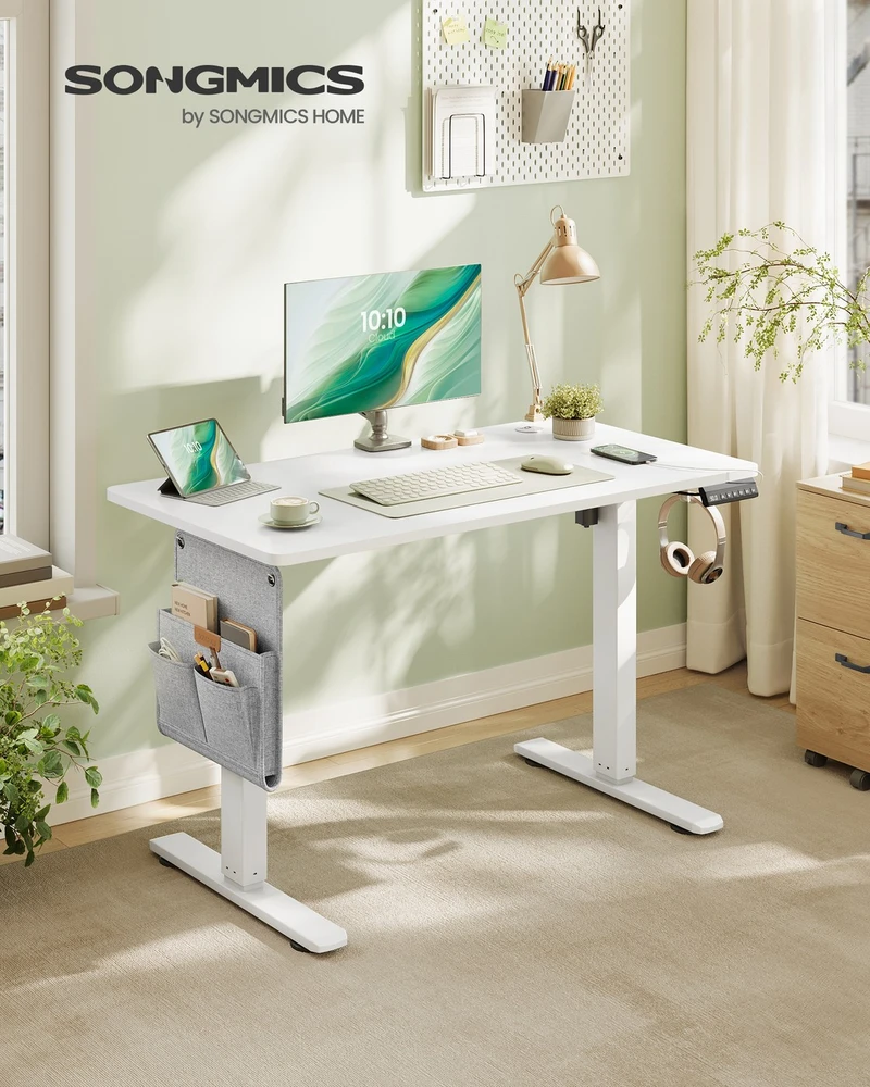 Koduva Elektra reguliuojamo aukščio rašomasis stalas, 100 x 60 x 72–120 cm, matinės baltos spalvos