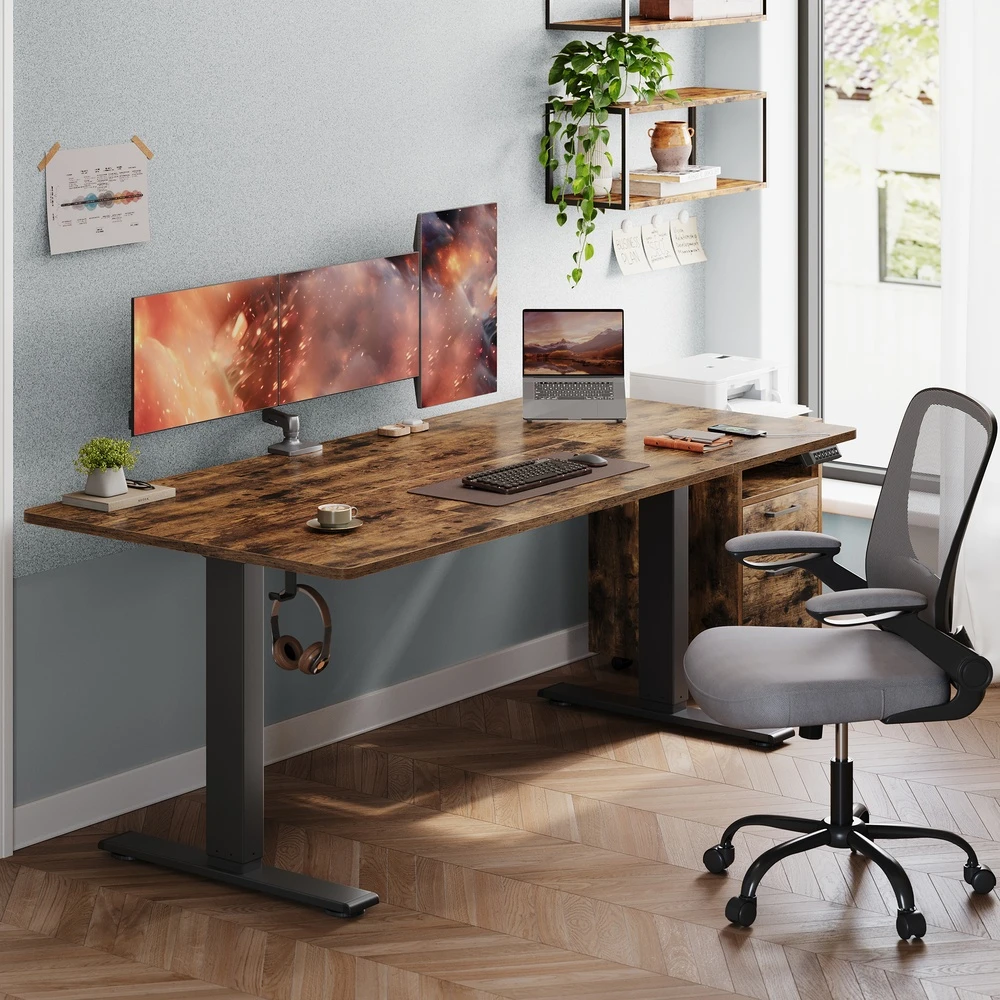 Koduva Elektra reguliuojamo aukščio rašomasis stalas, 180 x 80 cm, rudas, su USB-C jungtimi