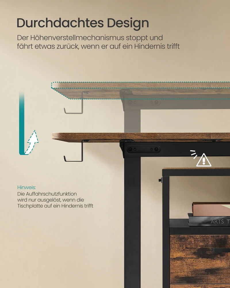 Songmics Elektra reguliuojamo aukščio rašomasis stalas, 60 x 160 x 72–120 cm, vintage rudas-juodas