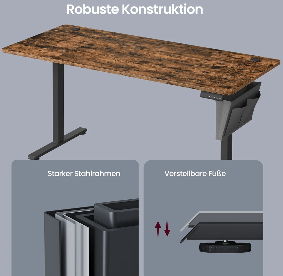 Koduva Elektra reguliuojamo aukščio rašomasis stalas, 70,1 x 160,1 cm, vintažinės rudos spalvos