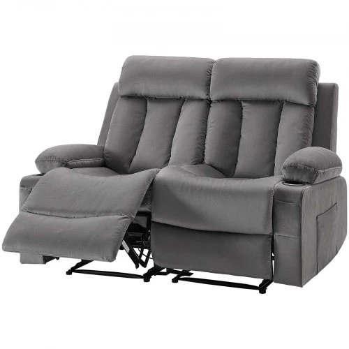 VEVOR Elektrinė dvivietė atlošiama sofa A1505-2DLR, aksominis audinys, pilka, 90 x 166 x 87 cm