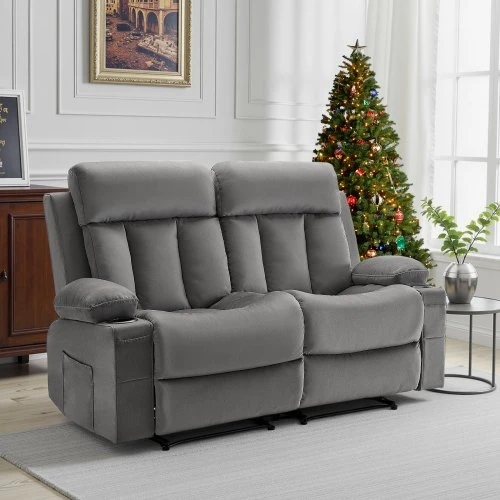 VEVOR Elektrinė dvivietė atlošiama sofa A1505-2DLR, aksominis audinys, pilka, 90 x 166 x 87 cm