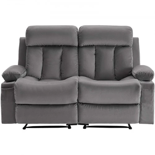 VEVOR Elektrinė dvivietė atlošiama sofa A1505-2DLR, aksominis audinys, pilka, 90 x 166 x 87 cm