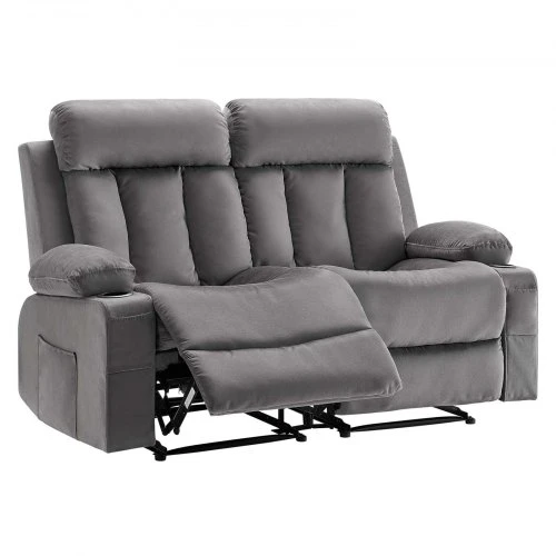 VEVOR Elektrinė dvivietė atlošiama sofa A1505-2DLR, aksominis audinys, pilka, 90 x 166 x 87 cm