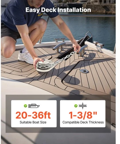 VEVOR Elektrinė inkarinė gervė YD411, 12 V DC, 600 W, 316 nerūdijantis plienas, valtims 6-11 m