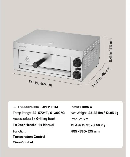 VEVOR Elektrinė picos krosnelė FY-P0-1, 30 cm, 1500W