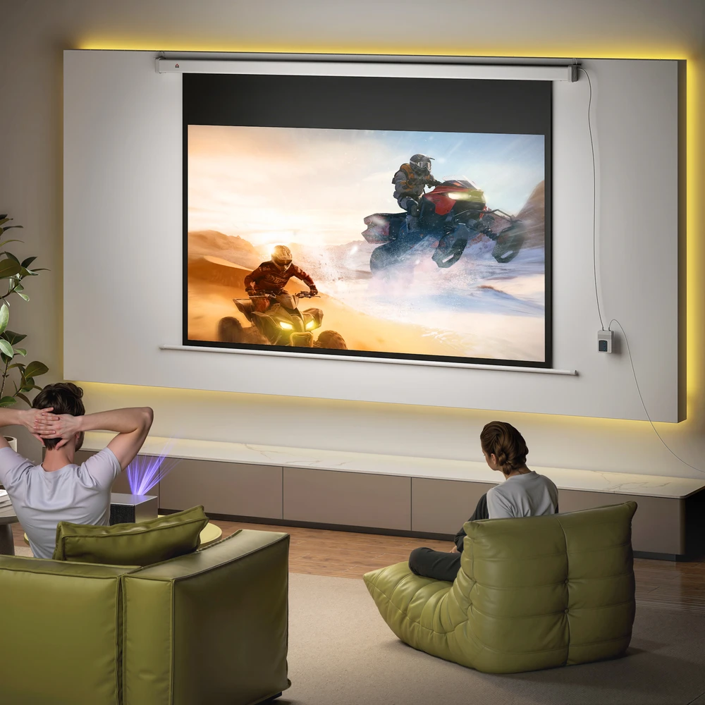 Projektorius Aosom Elektrinė projektoriaus ekranas 212 x 150 cm, 84 col., 16:9, balta