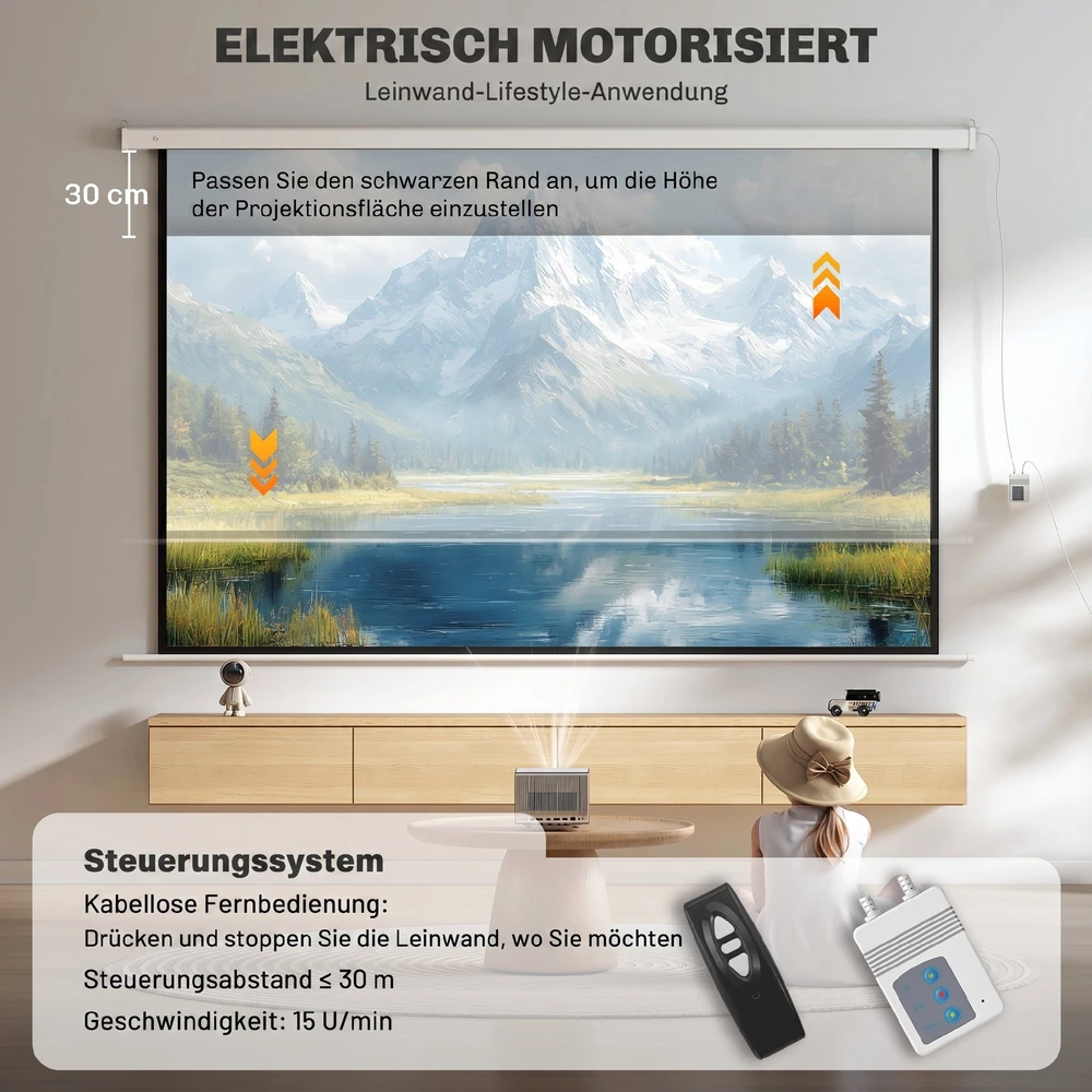 Projektorius Aosom Elektrinė projektoriaus ekrano, 120 colių, 293 x 193 cm, balta