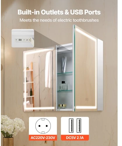 VEVOR Elektrinė vaistinėlė su veidrodžiu CTD-304, LED, tvirtinama prie sienos, 60 x 80 cm